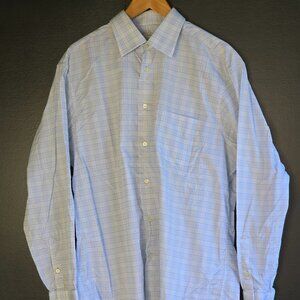 Poggianti 1958 made in Italy 16.5 34/35 men's dress shirt checkered blue italian